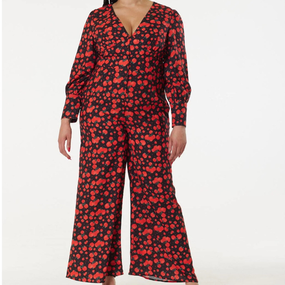 Timeless London Marina Apple Jumpsuit 8 Red Black Wide Leg Teacher Long Sleeve